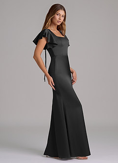 Azazie Elkie Vestidos de madrinha de casamento Vestido Preto de Cetim elástico de sereia com Decote Quadrado image3