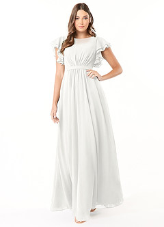 Azazie Daphne Modest Bridesmaid Dresses A-Line Ruffled Chiffon Floor-Length Dress image1