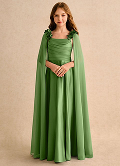 Azazie Rosita Girls Formal Robe Demoiselle D'honneur Fillette Robe Trapèze en Mat Satiné Plissée Basilic image5