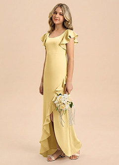 Azazie Demi Junior Butter Mermaid Bow Stretch Satin Dress image4