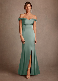 Azazie Boone Abiti per la Madre della Sposa Abito Sirena in Raso Elasticizzato a Spalla Scoperta Salvia Argentata image2