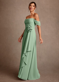 Azazie Amherst Mother of the Bride Dresses Matcha A-Line Off the Shoulder Chiffon Dress image4