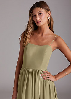 Azazie Calianna Jurken voor bruidsmeisjes Converteerbaar Jurk van Chiffon met A-Lijn Off the Shoulder Mosgroen image2