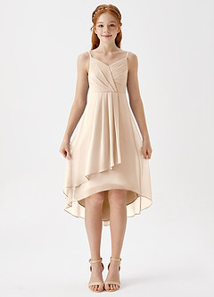 Azazie Mariam Junior White Alabaster A-Line Pleated Chiffon Dress image4