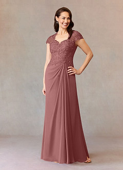Azazie Junie Mère de la mariée Robes Robe Trapèze en Mousseline de soie Dentelle Rose Du Désert image5