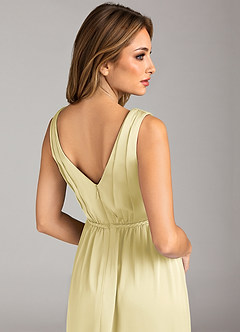 Azazie Tanicia Bridesmaid Dresses Lemon Sorbet A-Line Pleated Stretch Satin Dress image7