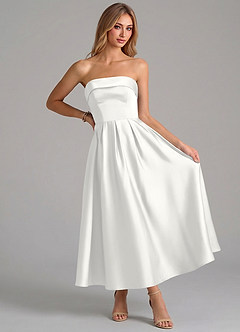 Azazie Lucienne Brautjungfernkleider A-Linie Plissee Stretch-Satin Kleid Weiß image5