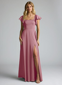 Azazie Bondi Bridesmaid Dresses Vintage Mauve A-Line Bow Stretch Satin Dress image5