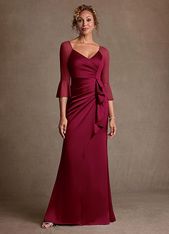 Azazie Nampa Mother of the Bride Dresses Burgundy Sheath Pleated Mesh Dress image1