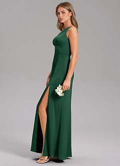 Azazie Feby Vestidos de damas de honor Vestido de Verde Oscuro de Satén Elástico de Corte en A con Hombro unilateral image5