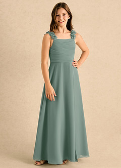 Azazie Masie Girls Formal Flower Girl Dresses Silver Sage A-Line Pleated Chiffon Dress image4