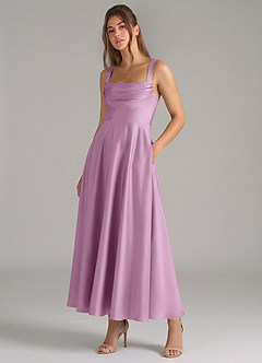 Azazie Shaude Bridesmaid Dresses Wisteria A-Line Pleated Stretch Satin Dress image5