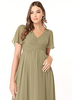 Azazie Verna Maternity Bridesmaid Dresses A-Line V-Neck Ruched Chiffon Floor-Length Dress image5
