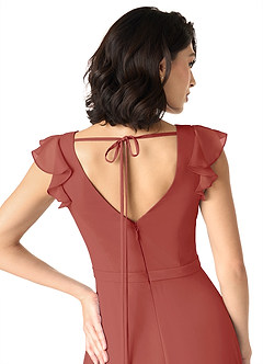 Azazie Claudine Bridesmaid Dresses Terracotta A-Line Flutter Sleeve Chiffon Dress image6