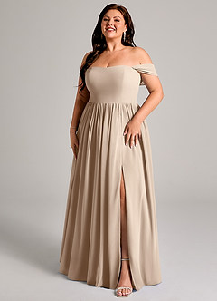 Azazie Calianna Bridesmaid Dresses Taupe A-Line Off the Shoulder Chiffon Convertible Dress image12