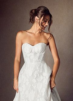 Azazie Meadow Wedding Dresses Diamond White Ball-Gown Strapless Floral Burnout Jacquard Dress image9