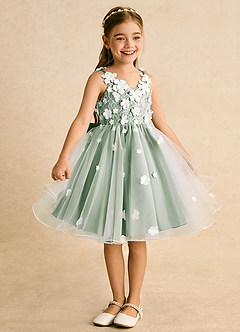 Azazie Junebug vestidos de niña de las flores Vestido de Marfil Matcha de Tul de Princesa con Encaje image5