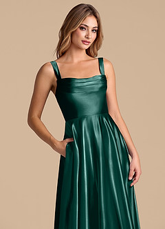 Azazie Shaude Bridesmaid Dresses Pine A-Line Pleated Metallic Satin Dress image2