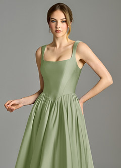 Azazie Verina Abiti da Damigella Abito A-Line in Raso Elasticizzato Plissettato Verde Salvia image2