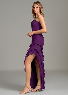 Azazie Lanette Bridesmaid Dresses Grape Sheath Ruched Chiffon Dress image5