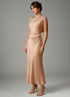 Azazie Kieryn Bridesmaid Dresses English Rose Mermaid Pleated Stretch Satin Dress image3