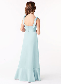 Azazie Barbara Junior Sea Glass A-Line Bow Matte Satin Dress image3