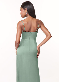 Azazie Maci Brautjungfernkleider A-Linie V-Hals Gefaltet Stretch-Satin Kleid Agave image4