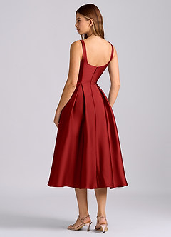 Azazie Amalie Bridesmaid Dresses Pomegranate A-Line Pleated Stretch Satin Dress image5