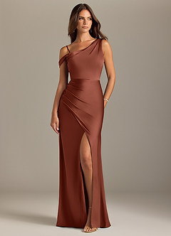 Azazie Madelyn Bridesmaid Dresses Clay Mermaid Off the Shoulder Stretch Satin Convertible Dress image8