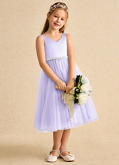 Azazie Firefly vestidos de niña de las flores Vestido de Lila de Satin Mate de Corte En A con Lazo image3