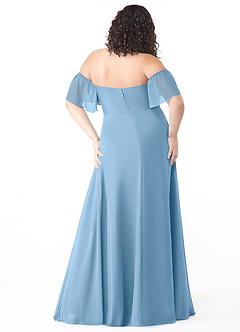 Azazie Sue Jurken voor bruidsmeisjes Converteerbaar Jurk van Chiffon met A-Lijn Off the Shoulder Staal Blauw image8