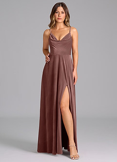 Azazie Sarella Bridesmaid Dresses Espresso A-Line Pleated Velvet Dress image6