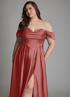 Azazie Loisa Robes à essayer chez vous Robe Trapèze en Satin extensible Épaules dénudées Bleu Poussiéreux image15