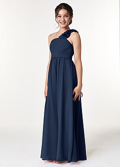Azazie Flower Junior Dark Navy A-Line Pleated Chiffon Dress image4