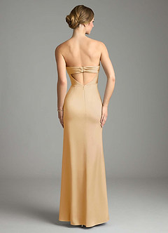 Azazie Leonis Bridesmaid Dresses Gold Mermaid Pleated Stretch Satin Convertible Dress image2