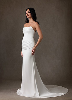 Azazie Miranda Wedding Dresses Diamond White Sheath Strapless Stretch Satin Dress image4