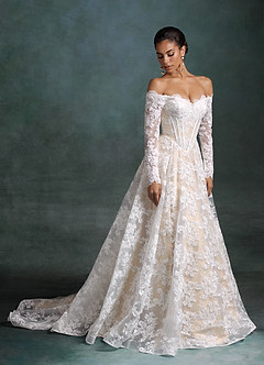 Azazie Skylar Robes de mariée Robe Trapèze en Dentelle Décolleté en cœur Diamant Blanc Champagne image4