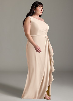 Azazie Liza Bridesmaid Dresses White Alabaster Mermaid One Shoulder Chiffon Dress image9