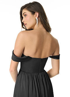 Azazie Morana Vestidos de damas de honor Vestido de Negro de Satén Elástico de Corte en A Convertible con Vestidos sin tirantes image7