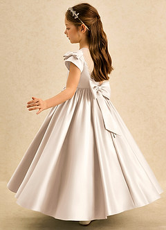 Azazie Toffee Flower Girl Dresses White Alabaster Ball-Gown Bow Matte Satin Dress image5