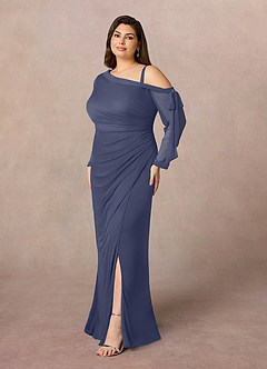 Azazie Marna Mother of the Bride Dresses Stormy Sheath One Shoulder Mesh Dress image7