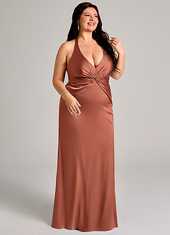 Azazie Valerie Bridesmaid Dresses Clay Mermaid Pleated Stretch Satin Dress image10