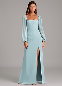 Azazie Brixley 신부 들러리 드레스 인어 긴팔 쉬폰 바닥 길이 드레스 image1