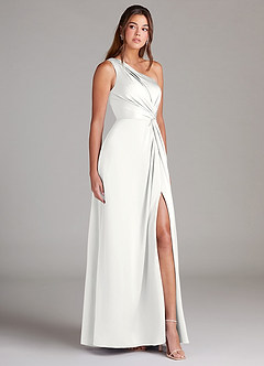 Azazie Brooke Brudtärnklänningar Klä av A-Linje i Stretch Satin Ena axeln Vit image5