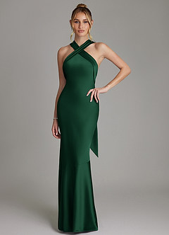 Azazie Reign Bridesmaid Dresses Dark Green Mermaid Pleated Stretch Satin Dress image1