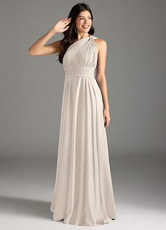 Azazie Charlize Bridesmaid Dresses White Alabaster A-Line One Shoulder Stretch Satin Dress image9