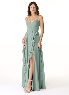 Azazie Peyton At-home Try On Dresses Agave A-Line Ruched Chiffon Dress image1