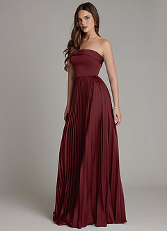 Azazie Mariana Bridesmaid Dresses Cabernet A-Line Pleated Stretch Satin Dress image6