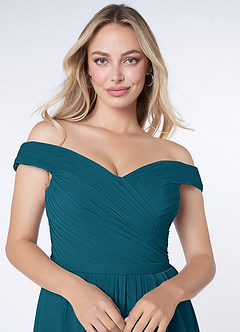 Azazie Audrianna Bridesmaid Dresses Ink Blue A-Line Off-The-Shoulder Gathered Chiffon Convertible Dress image5