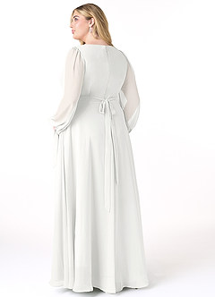 Azazie Leonia Bridesmaid Dresses White A-Line Long Sleeve Chiffon Dress image9